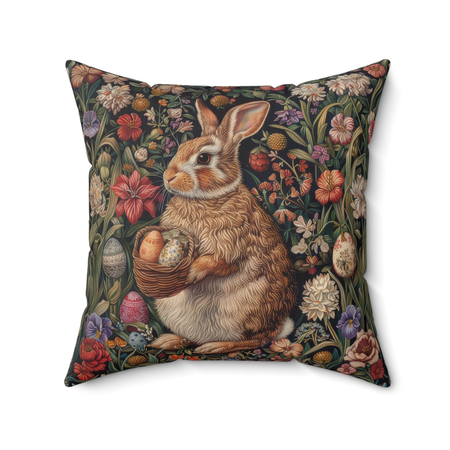 William Morris Inspired Easter Bunny Forest Florals Square Pillow, Throw Pillow, Home Decor, Accent Pillow, Easter Decor