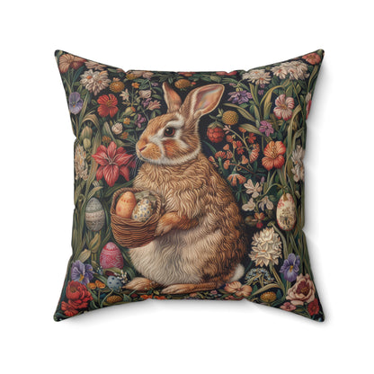 William Morris Inspired Easter Bunny Forest Florals Square Pillow, Throw Pillow, Home Decor, Accent Pillow, Easter Decor