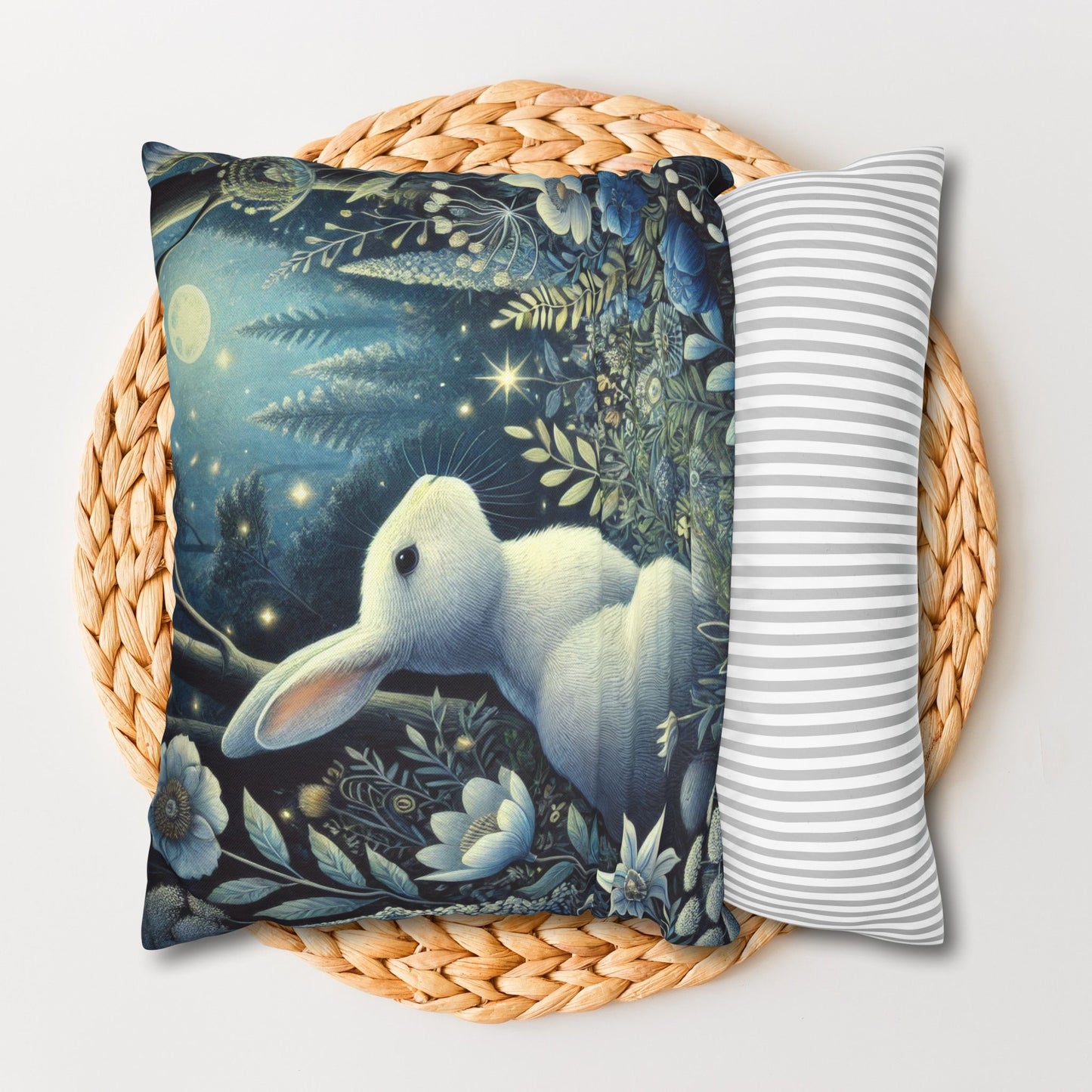 White Rabbit Moonlight Night Spun Polyester Square Pillowcase