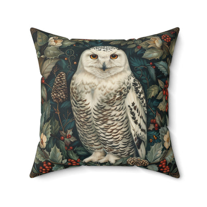 William Morris Inspired Snow Owl Winter Botanicals Home Decor Pillow