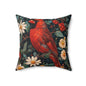 William Morris Inspired Botanical Red Cardical Pillowcase, Bird Decorative Home Decor Pillowcase