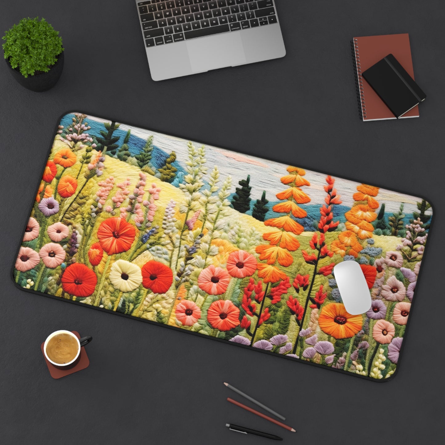 Wildflowers Embroidered Desk Mat | Office Decor GiftDesk Mats