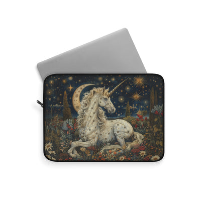 Celestial Unicorn Laptop Sleeve, Starry Night Fantasy Art Case, Mystical Moon & Floral Design Laptop Cover