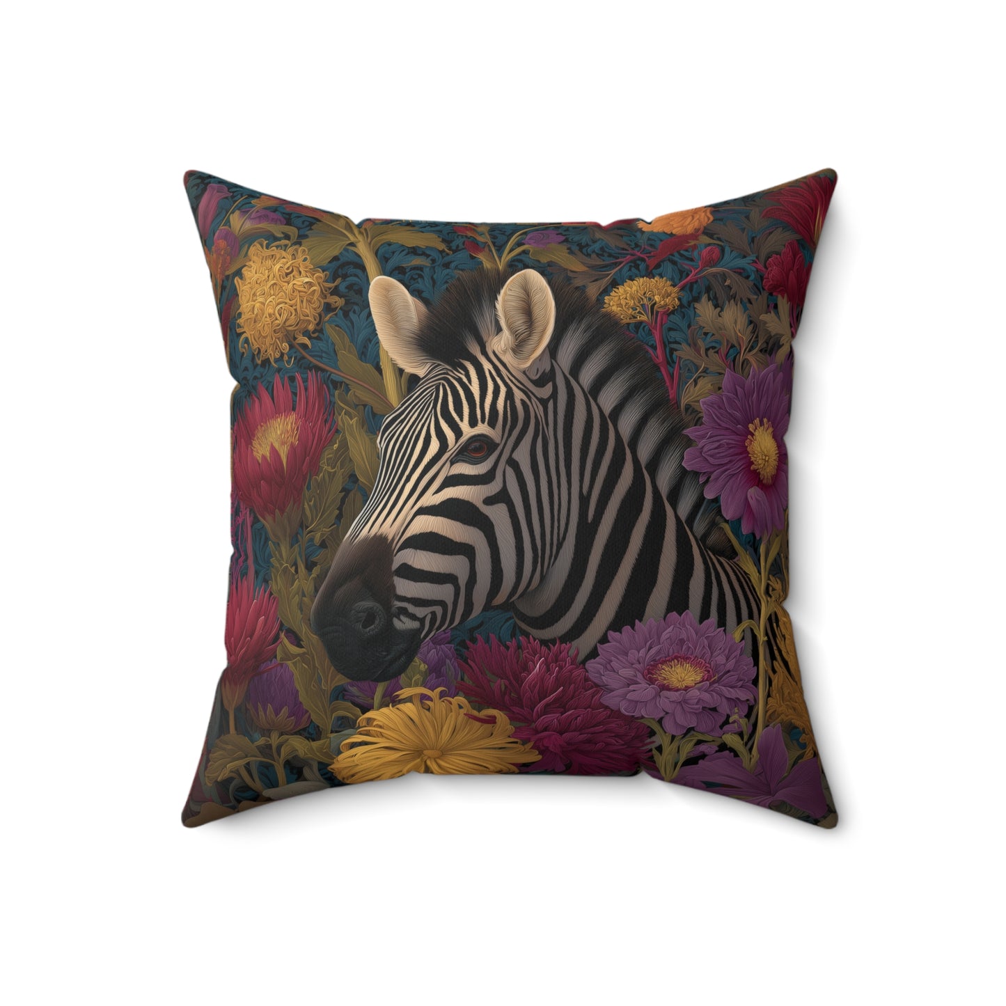 Vibrant Zebra Floral Pillow, William Morris Style Botanical Safari Animal Cushion