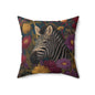 Vibrant Zebra Floral Pillow, William Morris Style Botanical Safari Animal Cushion