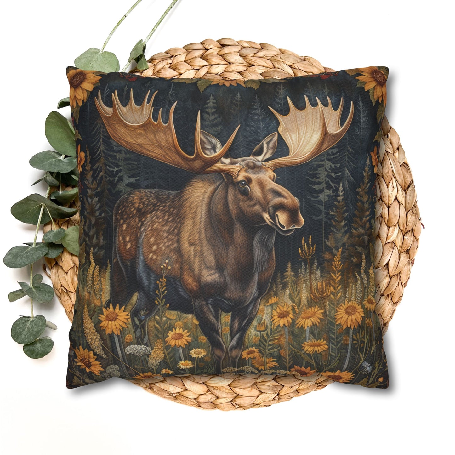 William Morris Inspired Rustic Moose Sunflower Pillowcase