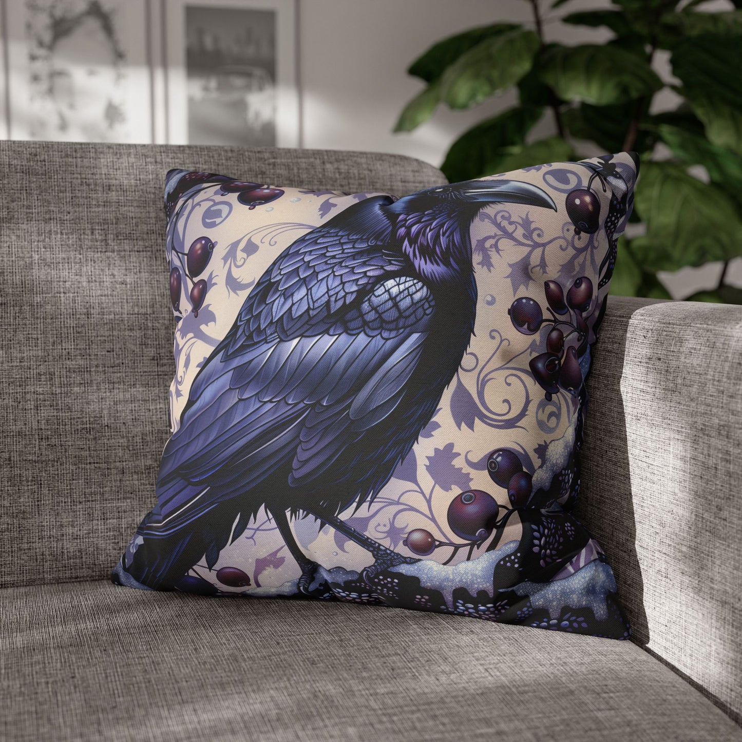 Gothic Raven Pillow Cover, Dark Forest Bird Decor,  pillowcase