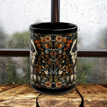 William Morris Inspired Botanical Skunk Black Coffee Mug Gift 11 oz, 15 oz