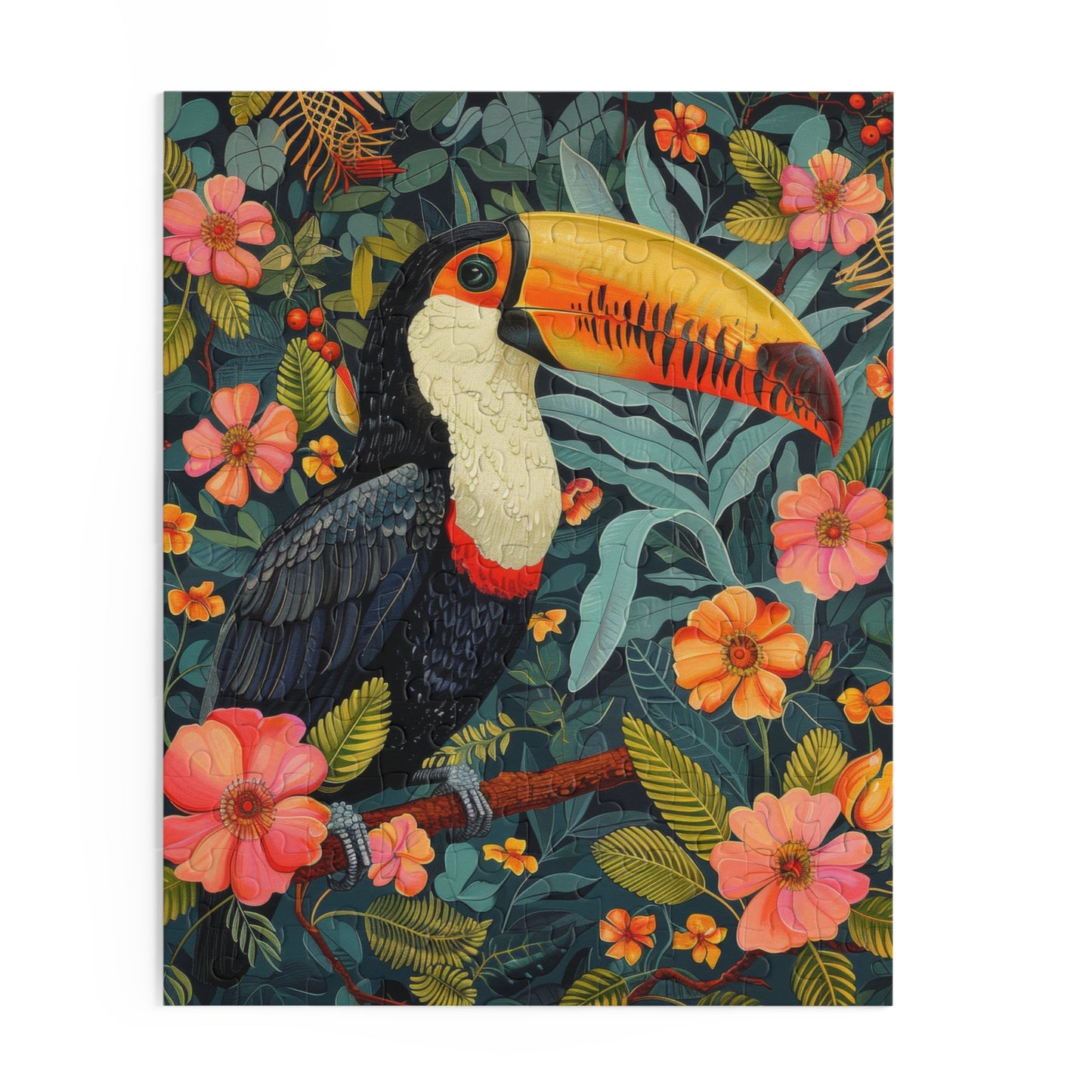 William Morris Inspired Tropical Toucan Puzzle Box (120, 252, 500-Piece) Family Jigsaw Puzzle, Puzzle Box Gift