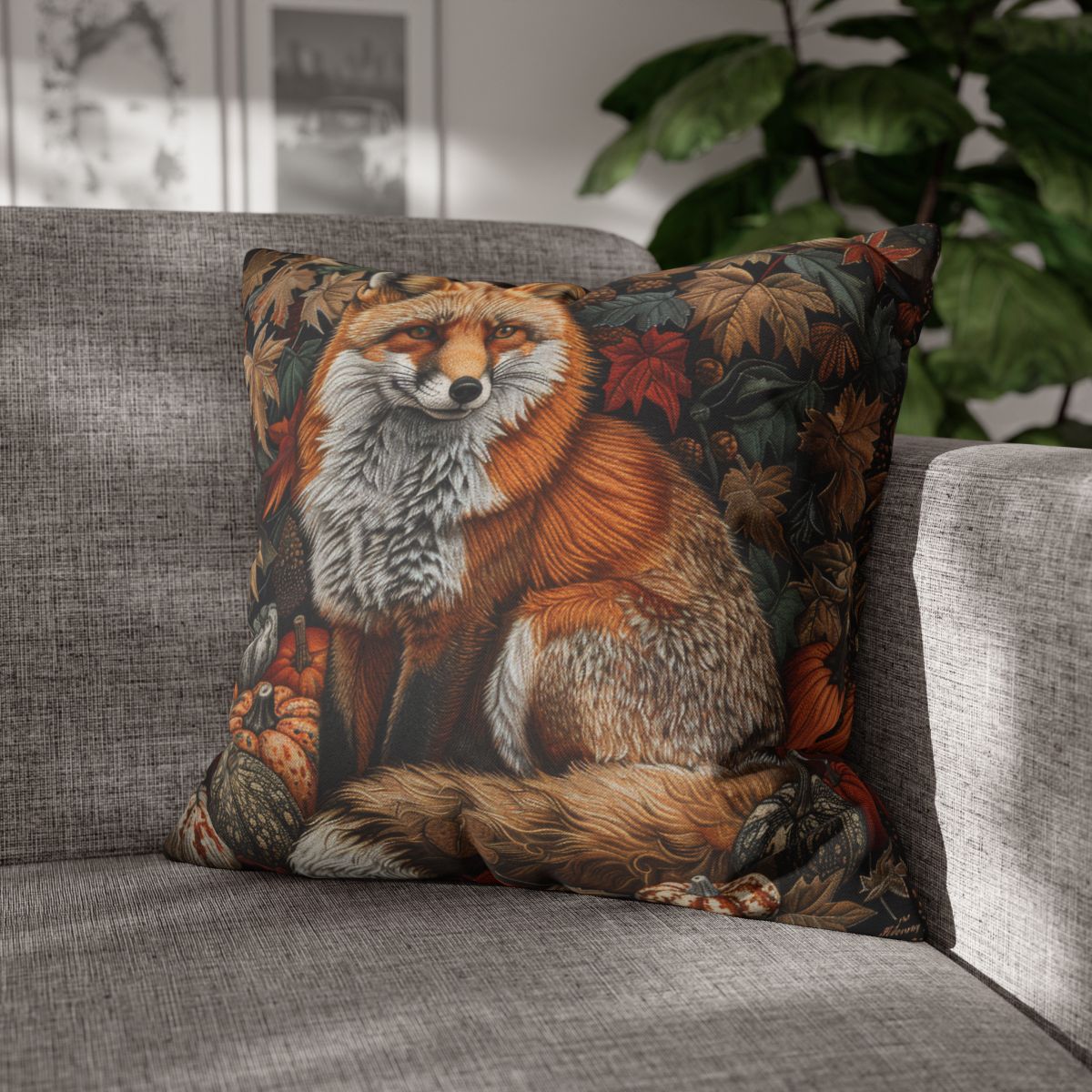 William Inspired Woodland Fox Pumpkins Patch Decorative Squrae Pillow