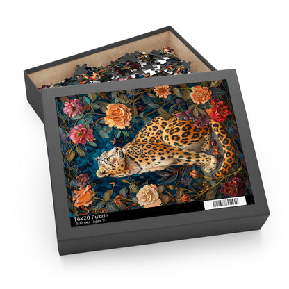 Botanical Leopard Puzzle, William Morris Inspired Floral Jigsaw (120, 252, 500 Pieces)