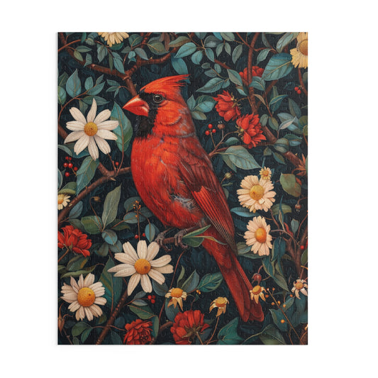Cardinal Daisies William Morris Inspired Jigsaw Puzzle Box | Cottage-core Art Nouveau Puzzle (120, 252, 500 piece)