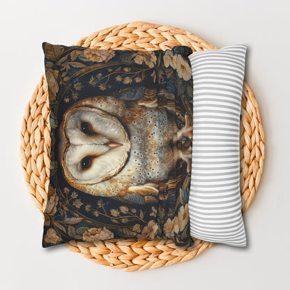 William Morris Inspired, Forest Floral Art, Decorative Barn Owl Cushion,  Spun Polyester Square Pillowcase