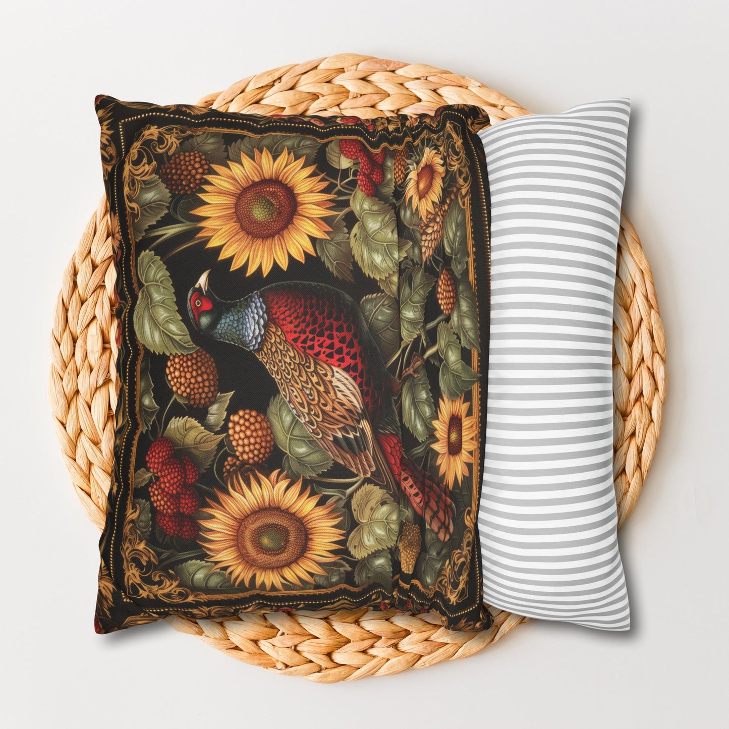 William Morris Inspired Pheasant Sunflowers Art Deco Print Pillowcase