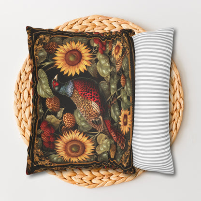 William Morris Inspired Pheasant Sunflowers Art Deco Print Pillowcase