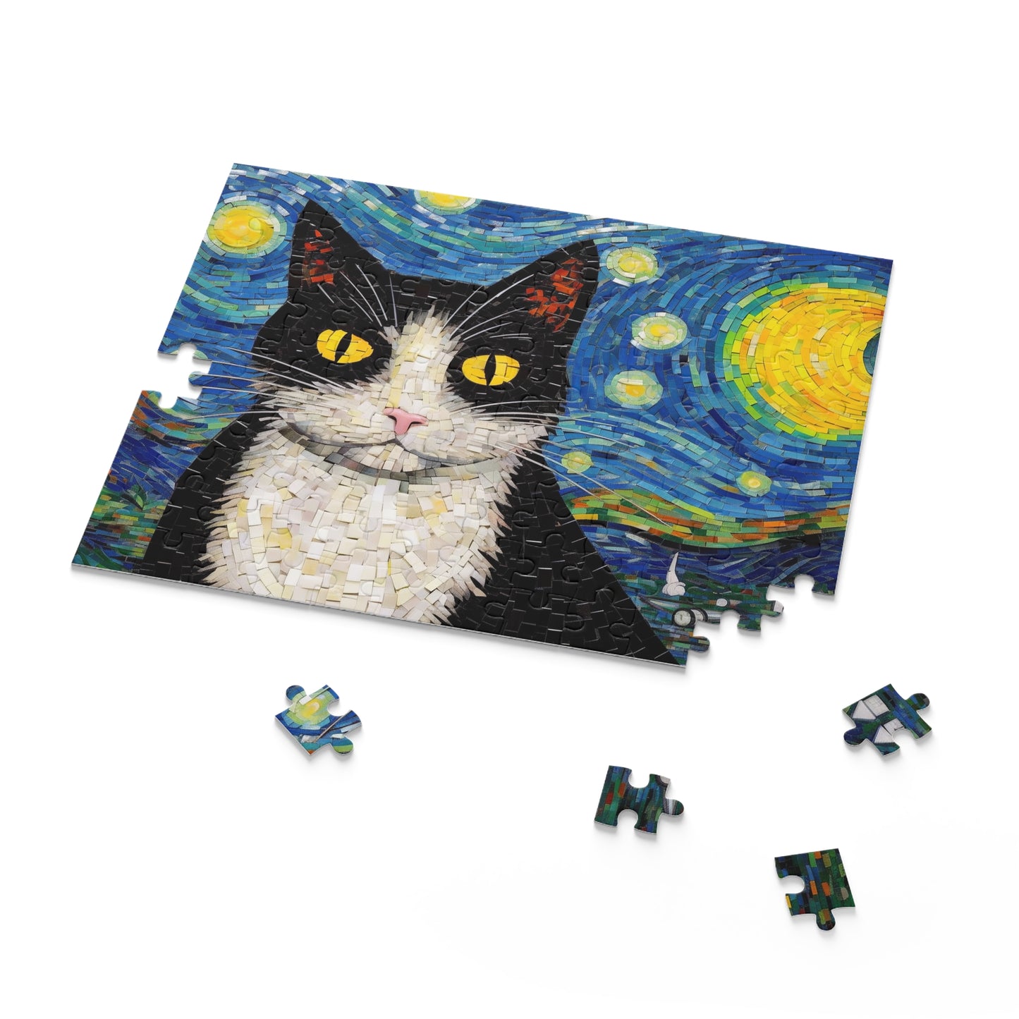 Tuxedo Cat The Starry Night Puzzle Van Gogh  (120, 252, 500-Piece) Gift-Ready Box, Adult Jigsaw Puzzle