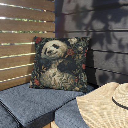 Sleeping Panda Floral Outdoor Pillow, Panda Bear Throw Pillow, Cute Animal Cushion, Botanical Accent Pillow, Nursery Decor Pillow, Panda Lover Gift