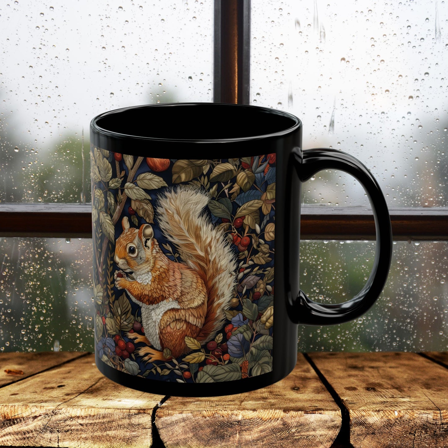 Squirrel Mug: William Morris Inspired Forestcore Ceramic Cup