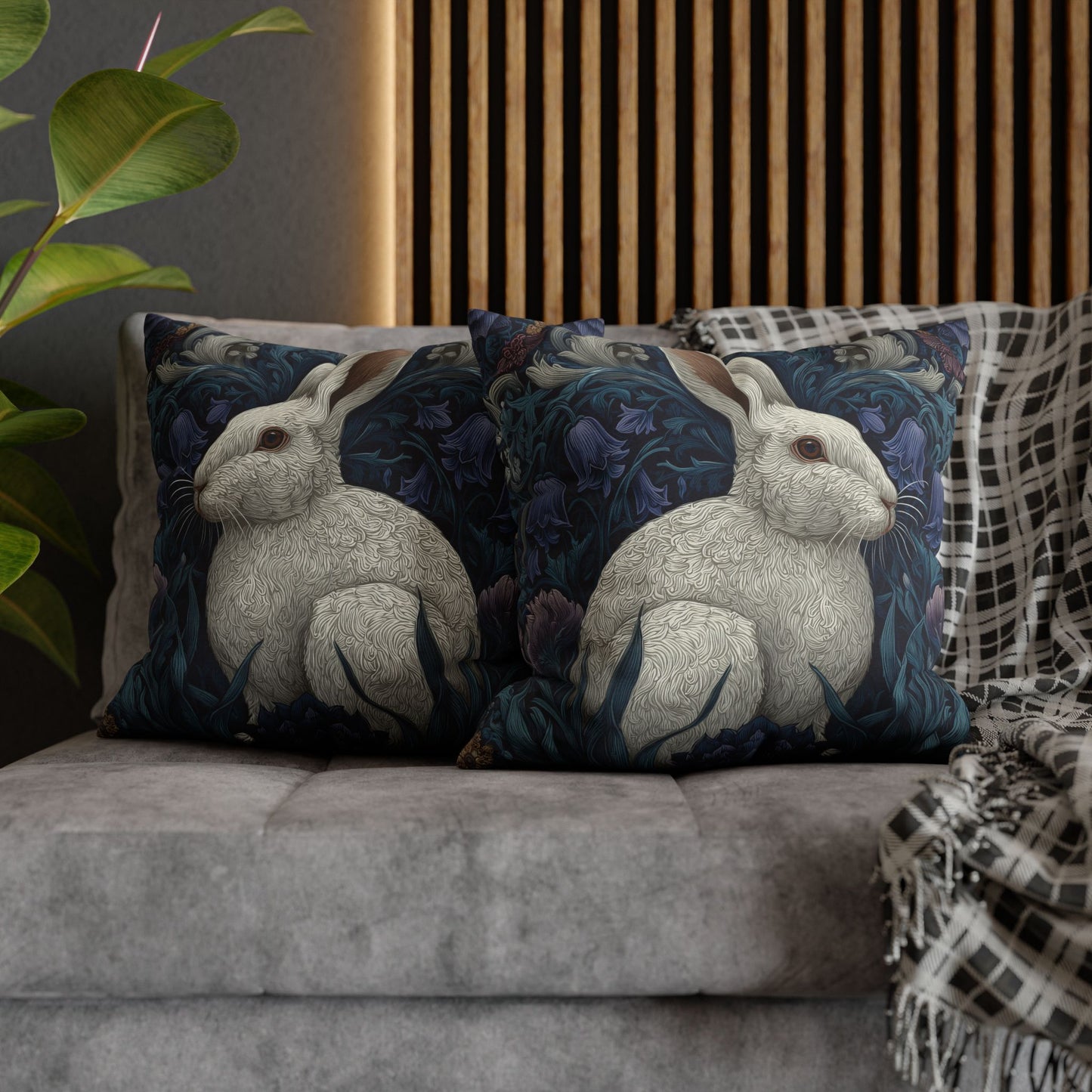 White Rabbit Floral Pillowcase, William Morris Style Botanical Bunny Cushion for Cozy Home Décor