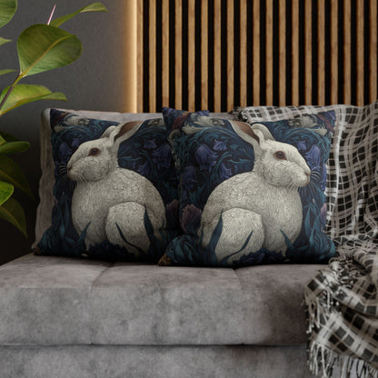 White Rabbit Floral Pillowcase, William Morris Style Botanical Bunny Cushion for Cozy Home Décor