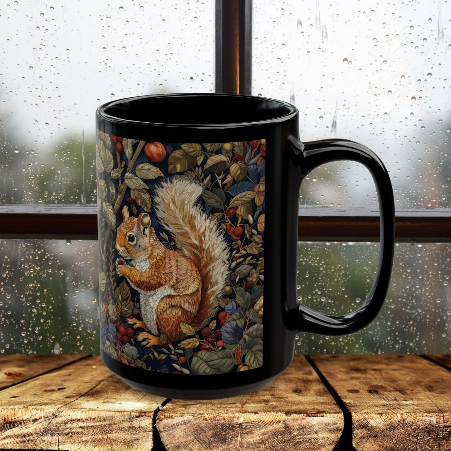 Squirrel Mug: William Morris Inspired Forestcore Ceramic Cup