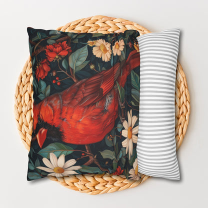 William Morris Inspired Botanical Red Cardinal Pillowcase, Bird Decorative Home Decor Pillowcase