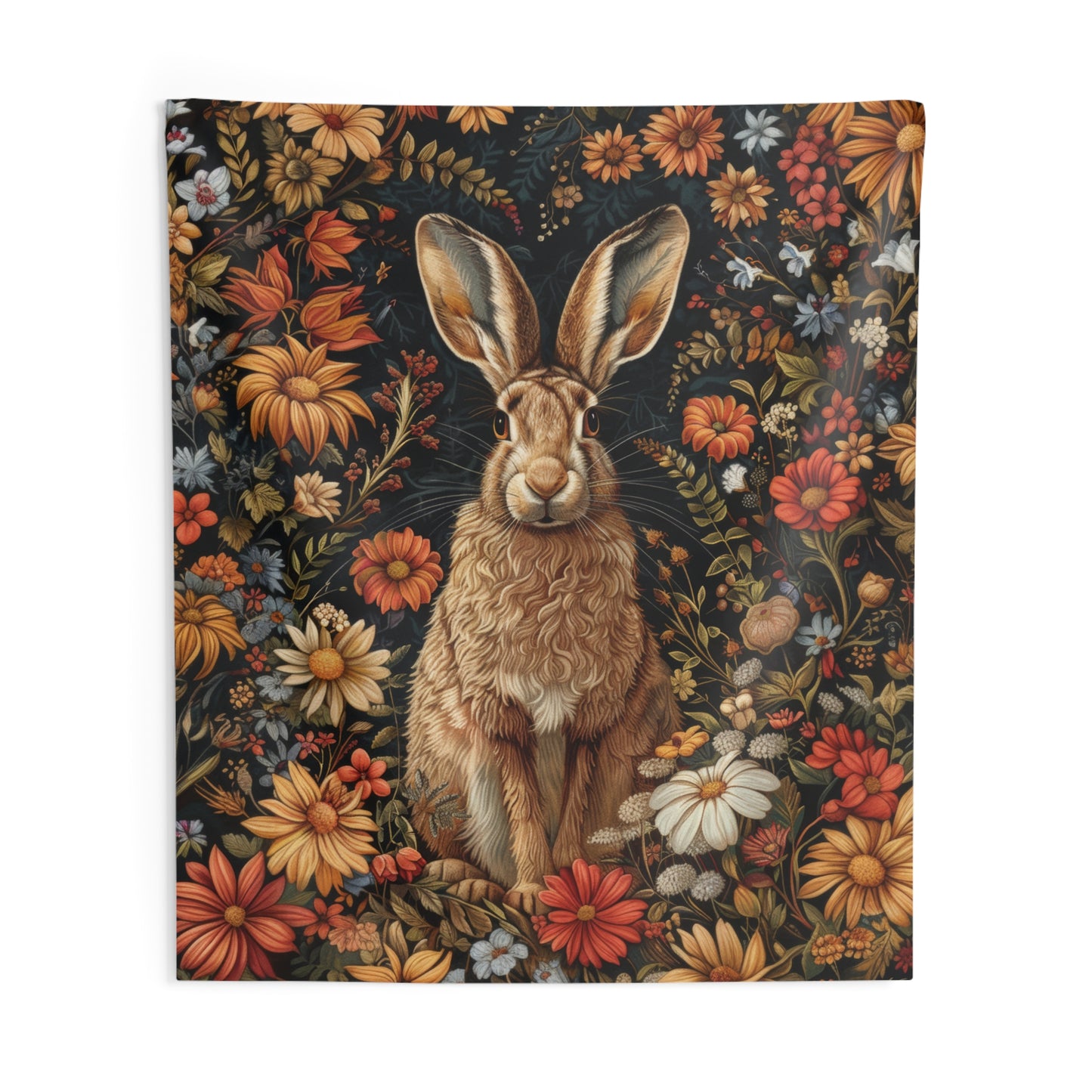 William Morris Inspired Brown Hare With Winter Flowers Indoor Wall Tapestries,