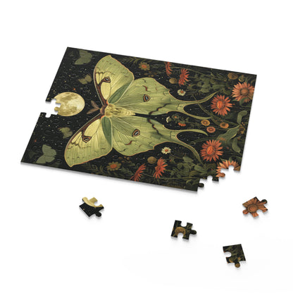 William Morris Inspired Magical Green Luna Moth Night Moon Puzzle Box (120, 252, 500-Piece) Family Jigsaw Puzzle, Puzzle Box Gift