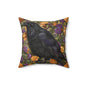 Mystical Raven Halloween Roses Throw Pillow | William Morris Inspired Raven Halloween Pillow Decor