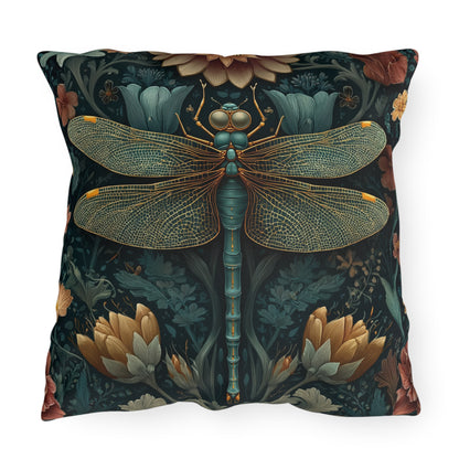 Dragonfly Outdoor Pillow, Botanical Throw Pillow, Insect Nature Cushion, Garden Accent Pillow, Boho Floral Decor, Wildlife Gift, Dragonfly Lover Pillow