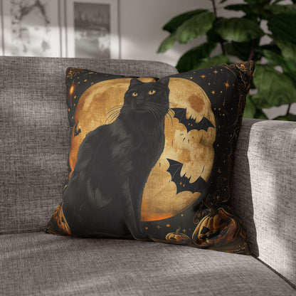 Art Deco Full Moon Black Cat Halloween Home Decor Pillowcase