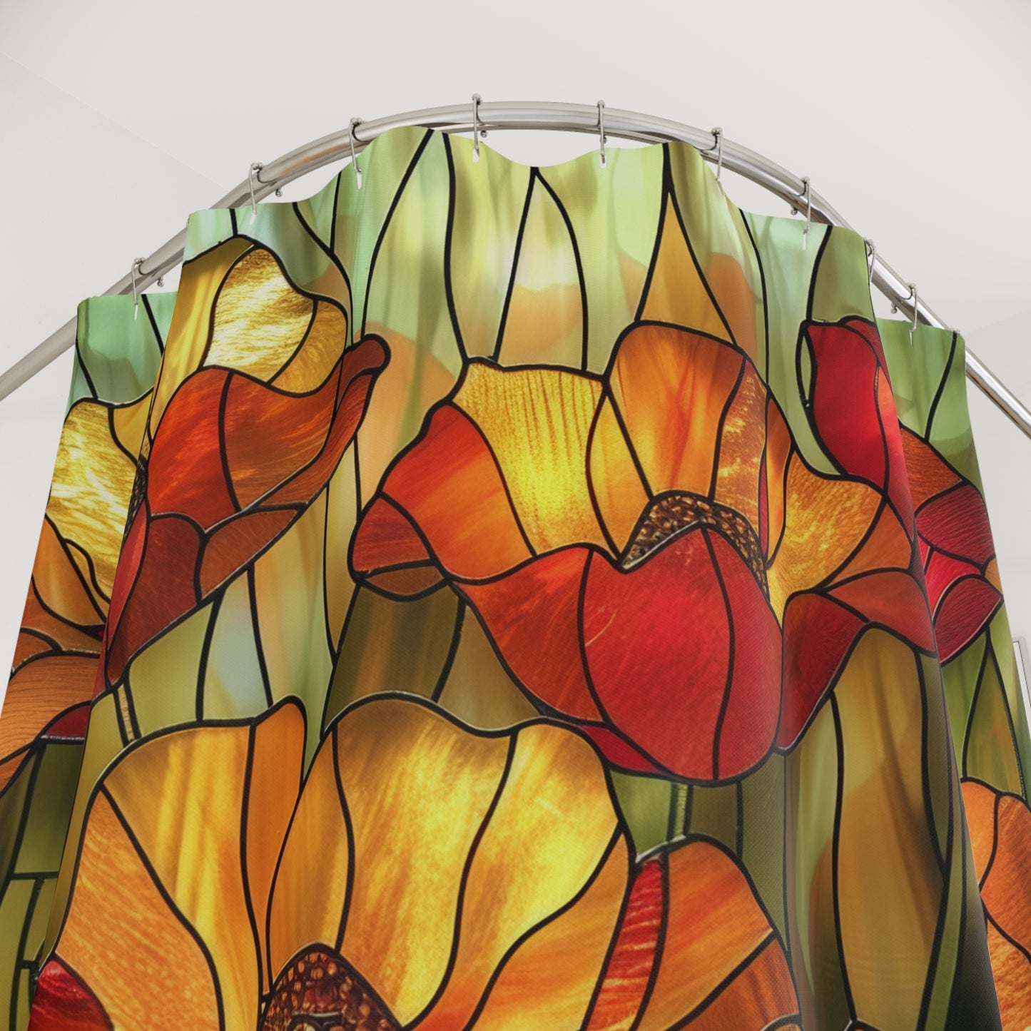 Faux Stained Glass Of Poppies Polyester Shower Curtain