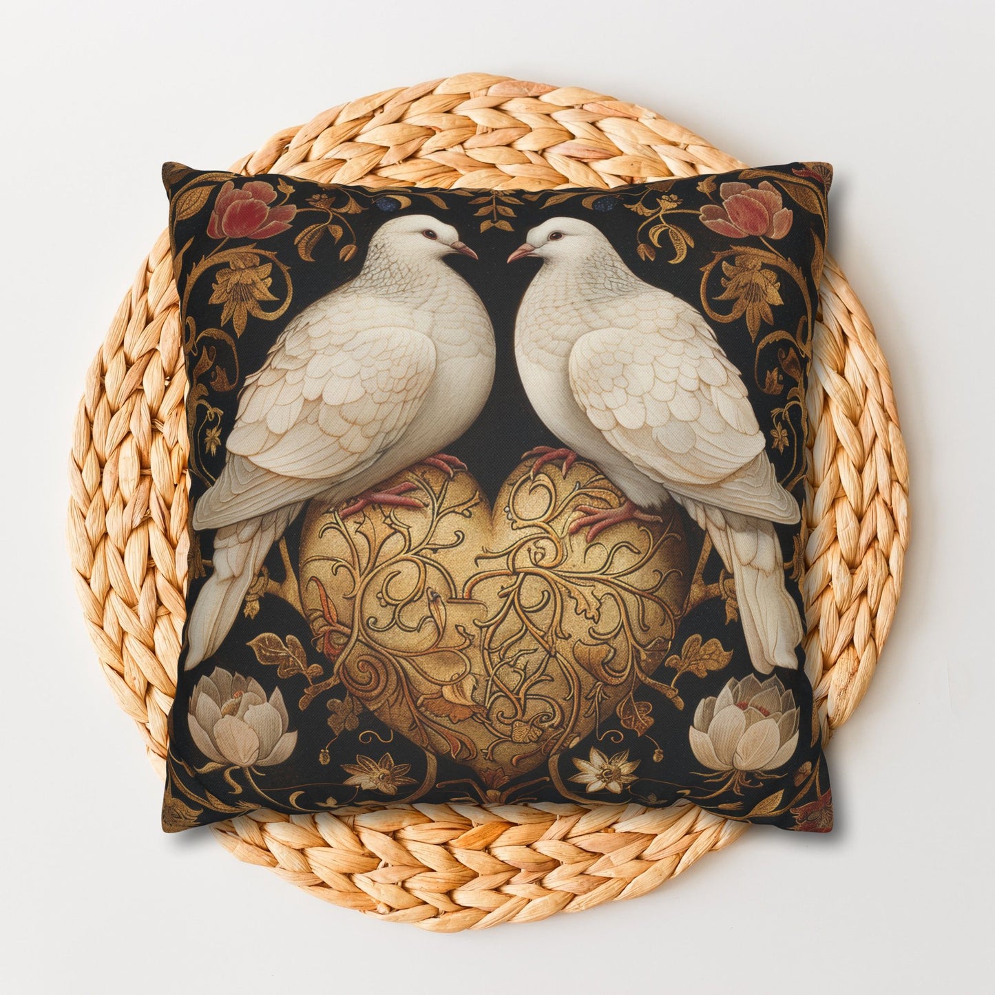 Victorian Lovebirds Pillowcase: Golden Heart, William Morris Inspired