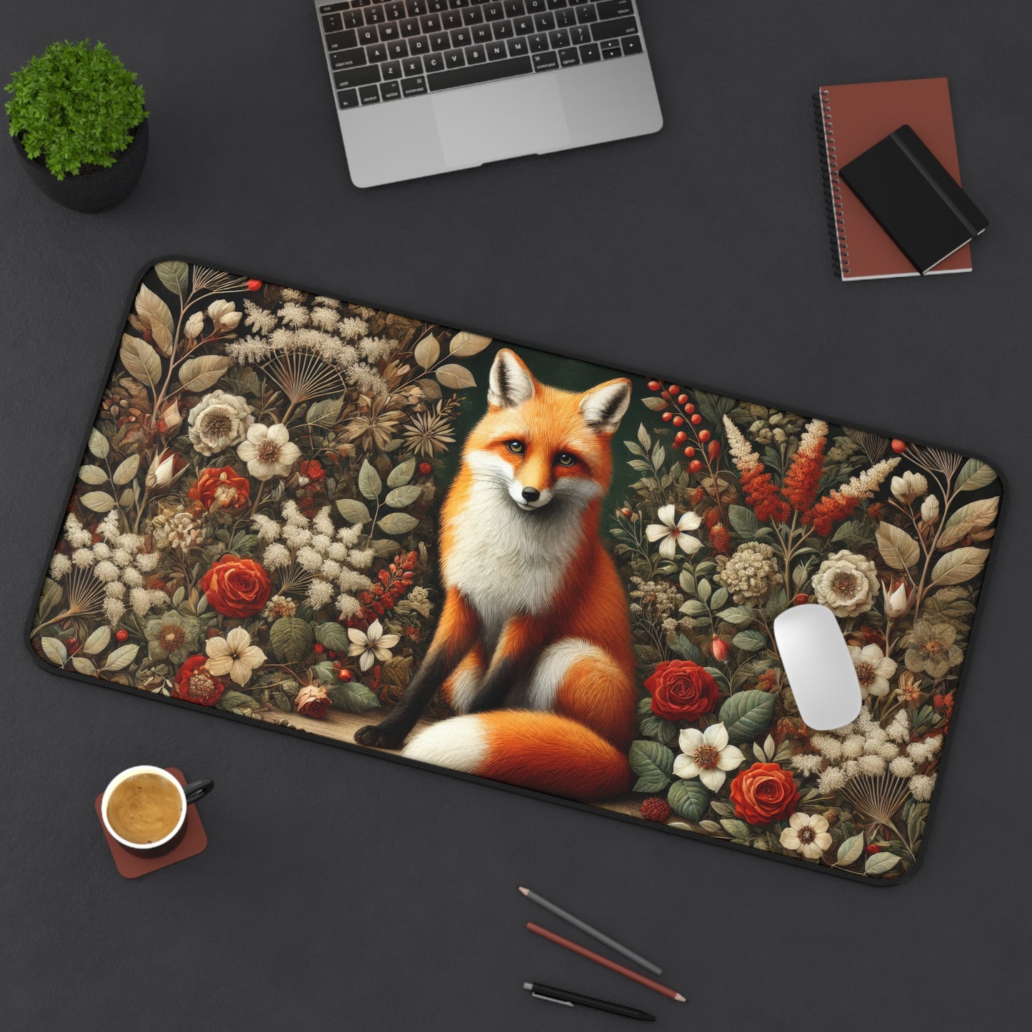 Rustic Fox Desk Mat - Nature-Inspired Office Accessory for Home and Work