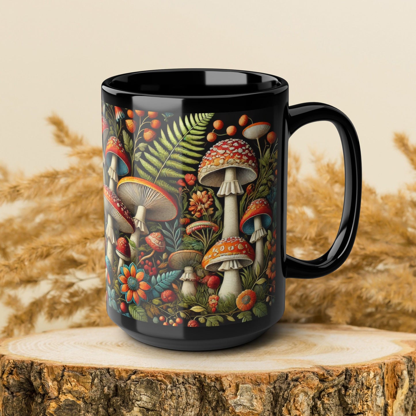 Mushroom Mug: Faux Embroidered Botanical Coffee Cup, Nature Lover Gift