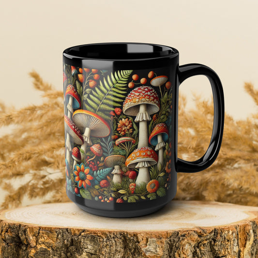 Mushroom Mug: Faux Embroidered Botanical Coffee Cup, Nature Lover Gift