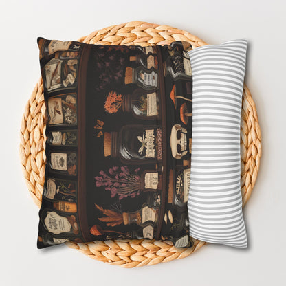Gothic Apothecary Jars Pillowcase, Witchcraft Potion Shelf Dark Academia Throw Cushion, Spooky Halloween Decor