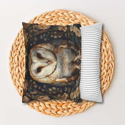 William Morris Inspired, Forest Floral Art, Decorative Barn Owl Cushion,  Spun Polyester Square Pillowcase