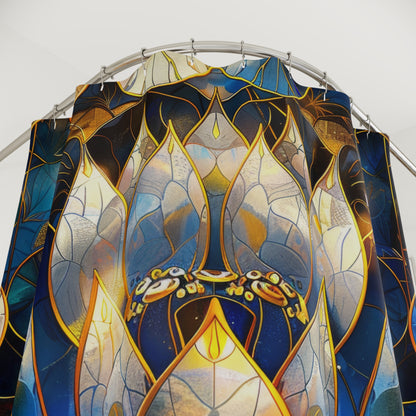 Stained Glass Lotus Flowers Shower Curtains, Art Deco Bathroom Decor, Unique Floral Shower Curtain, Colorful Bath Curtain, Home Spa