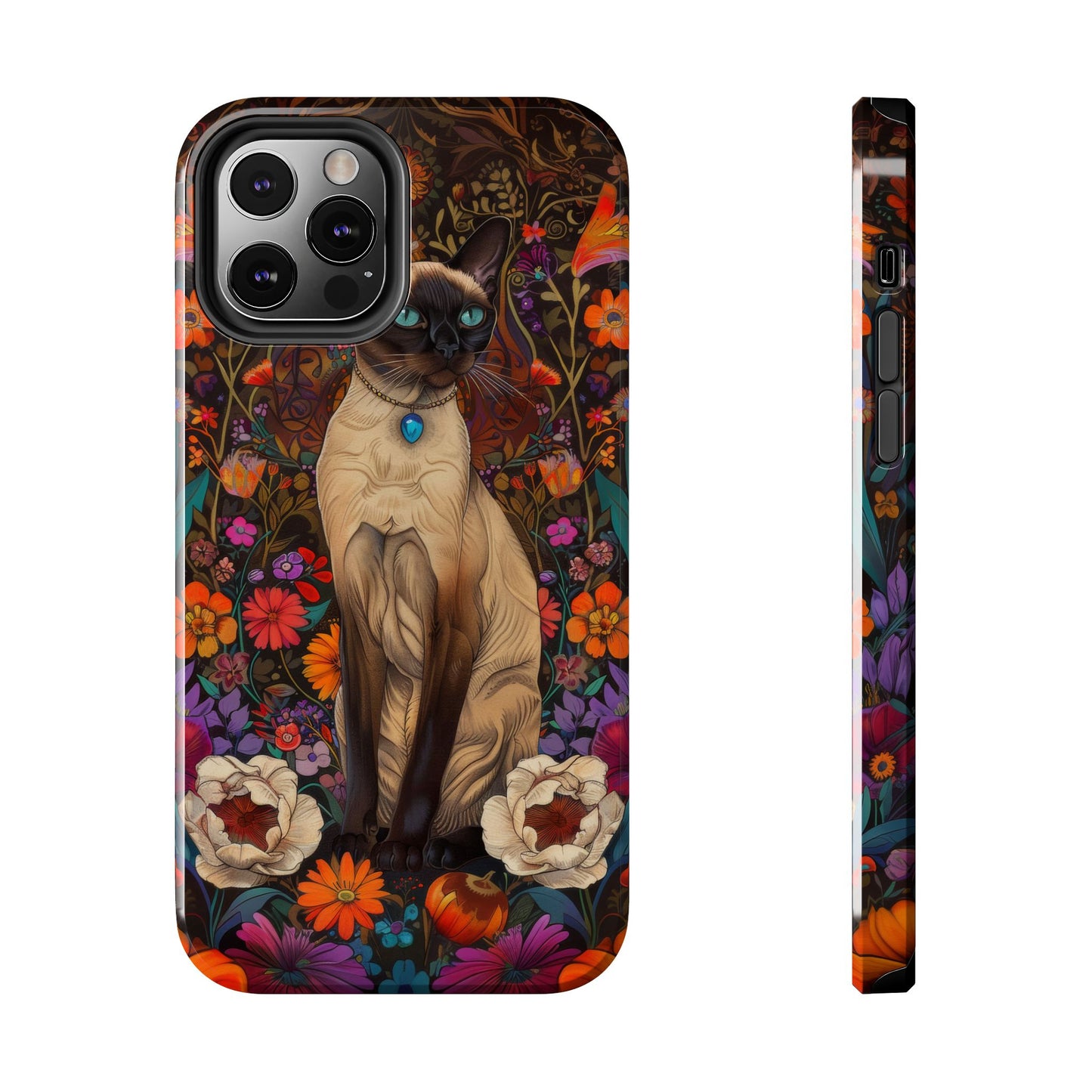 Art Deco Siamese Cat In The Style of William Morris iPhone Tough Case