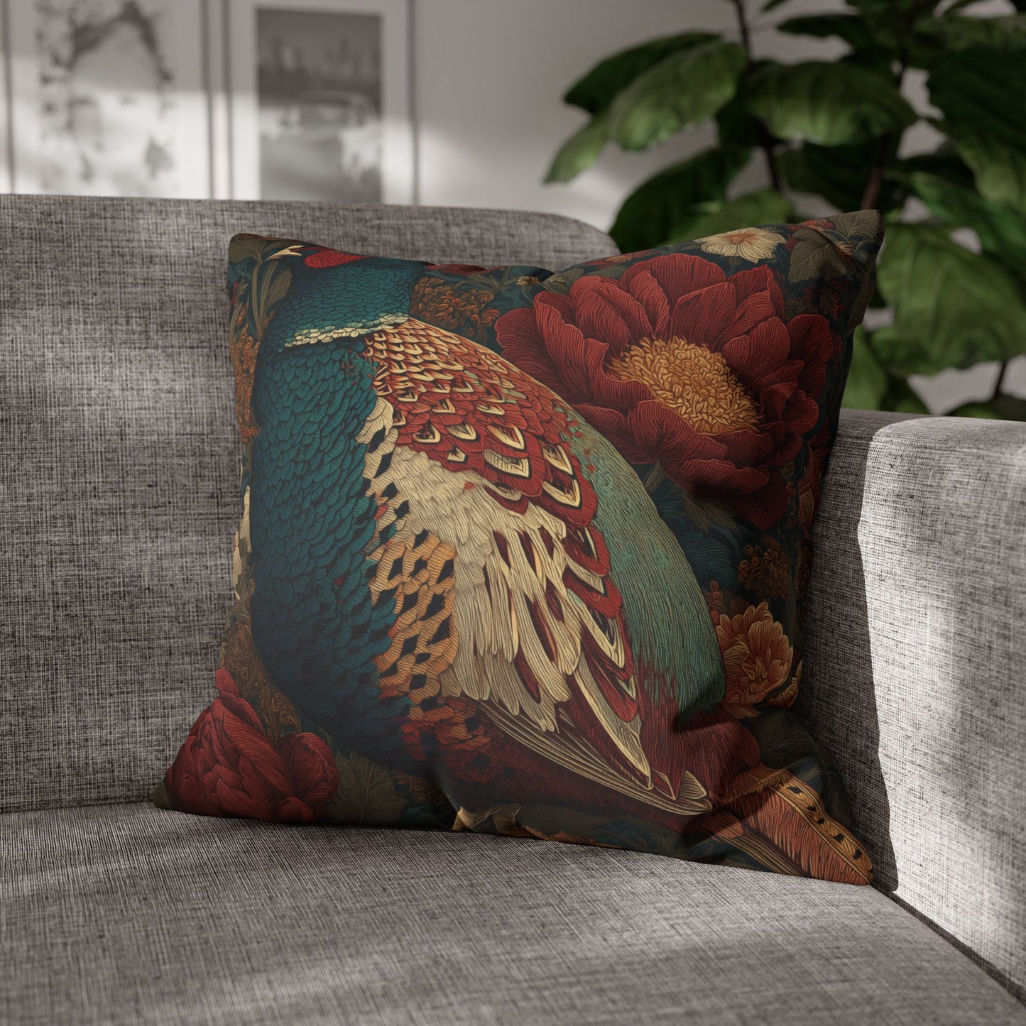 Elegant Pheasant & Peony Floral Pillowcase