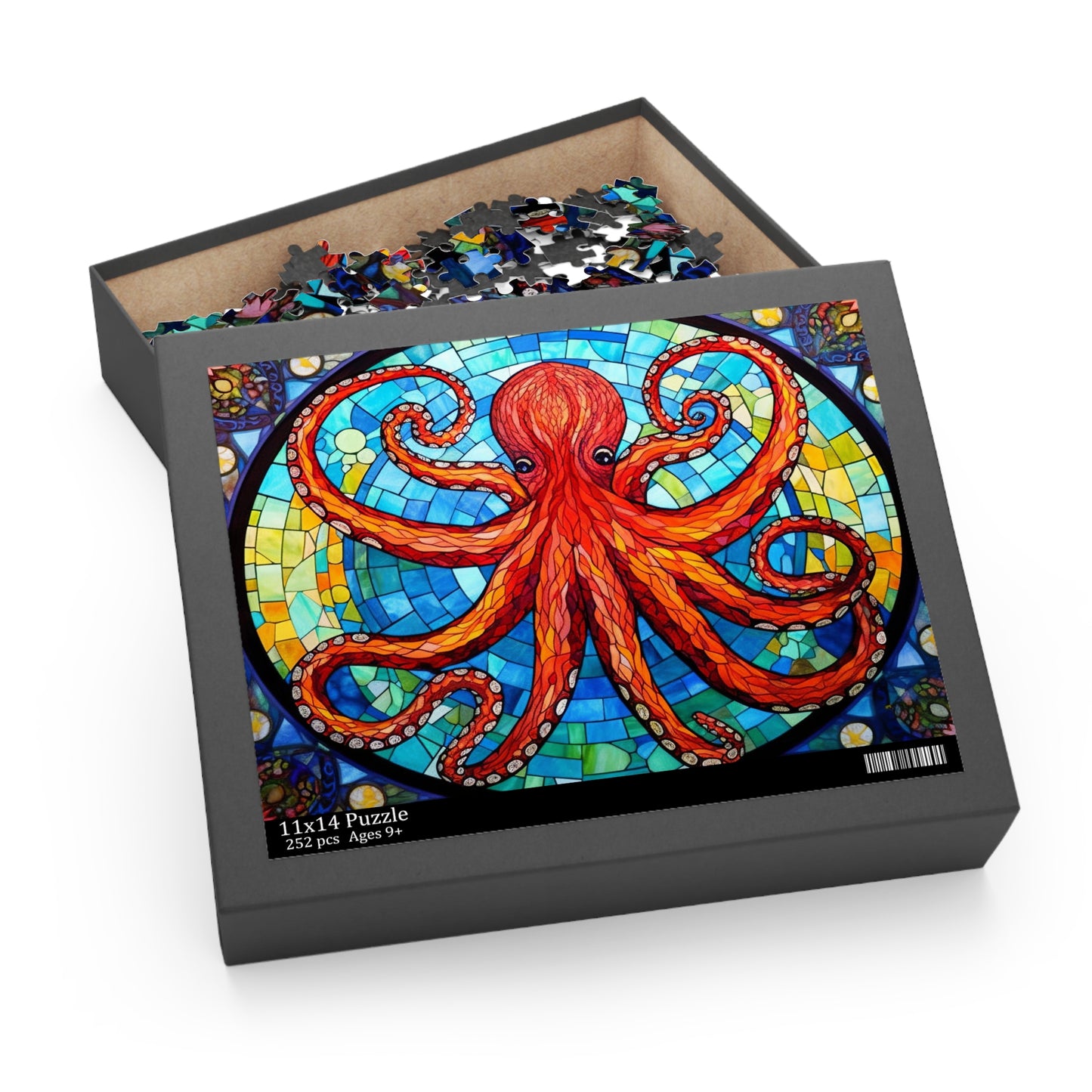 Psychedelic Octopus Stained Glass Jigsaw (120, 252, 500-Piece) Adult Jigsaw Puzzle, Gift Him Her