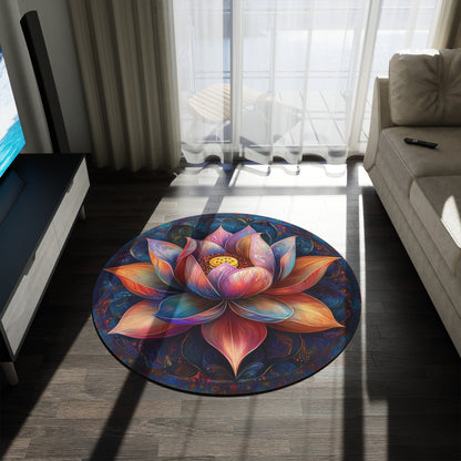 Boho Lotus Mandala Round Area Rug, Decor Carpet, Bohemian Area Mat, Meditation Floor Mat, Yoga Rug