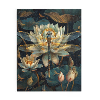 Art deco of Dragonfly Water Lily Jigsaw Puzzle (120, 252, 500-Piece) Family Jigsaw Puzzle, Puzzle Box Gift