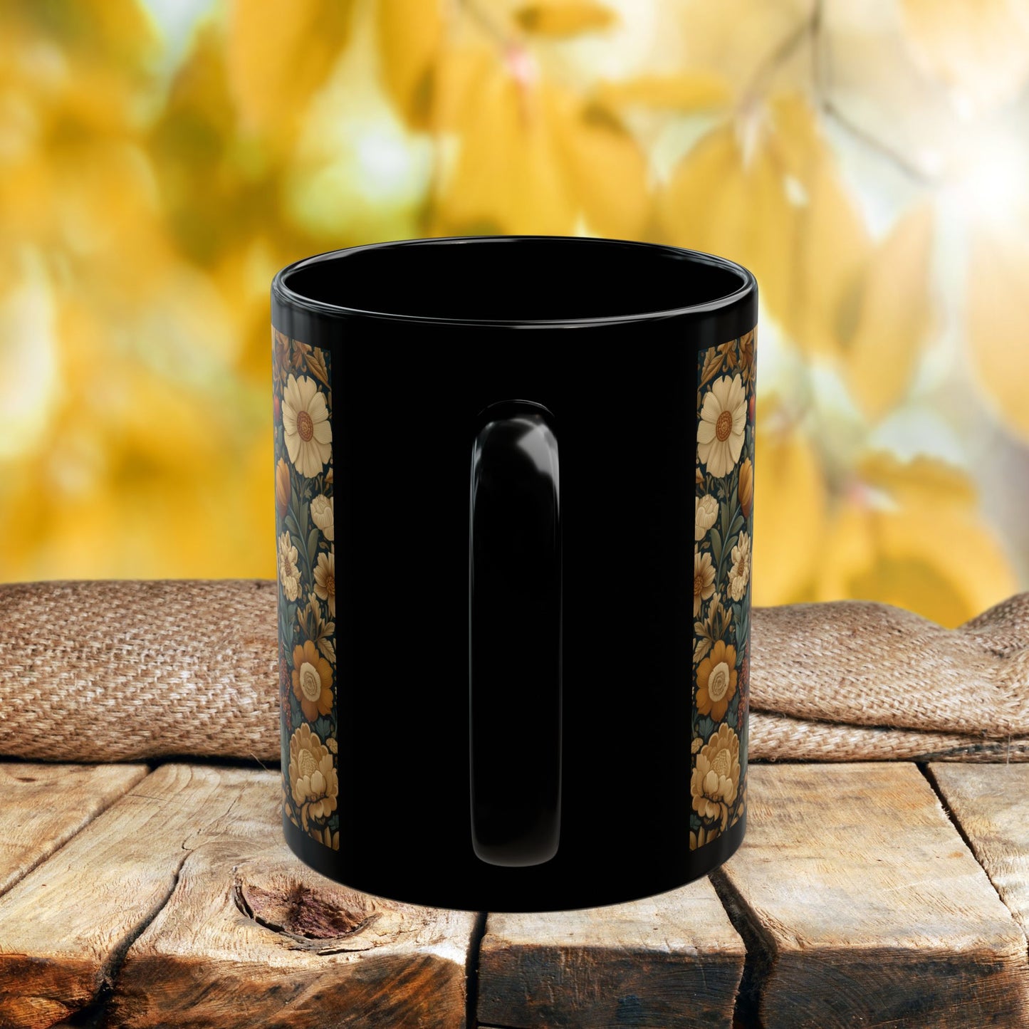 Vintage Floral Llama Mug | Black Ceramic Coffee Cup