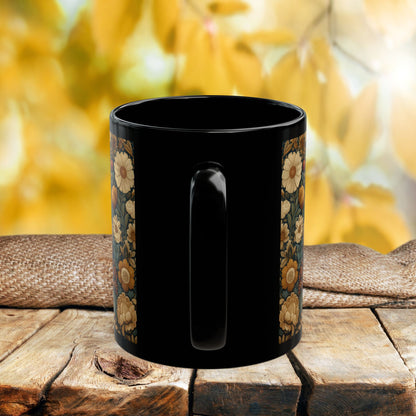 Vintage Floral Llama Mug | Black Ceramic Coffee Cup