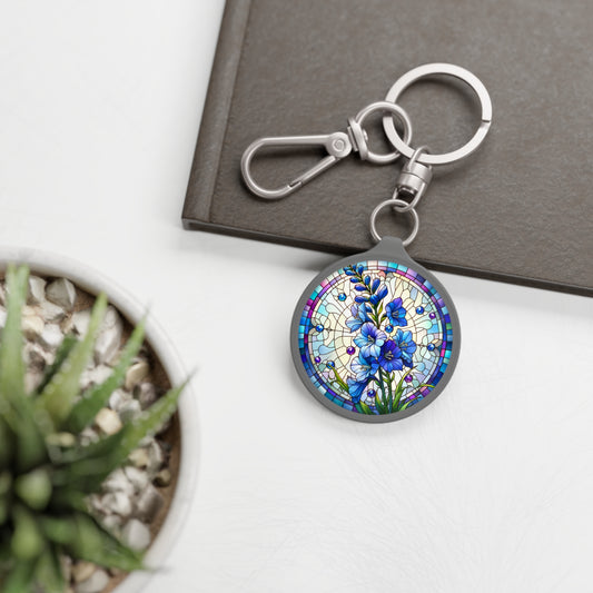 July Larkspur Keyring Tag Birth Month Flower, Larkspur Faux Watercolor Stained Glass