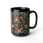 William Morris Inspired Botanical Birds Black Coffee Mug 11oz, 15 oz