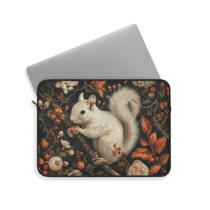 White Squirrel Laptop Sleeve, William Morris Inspired Autumn Forest Art Case, Vintage Botanical Laptop Cover (12”, 13”, 15”)