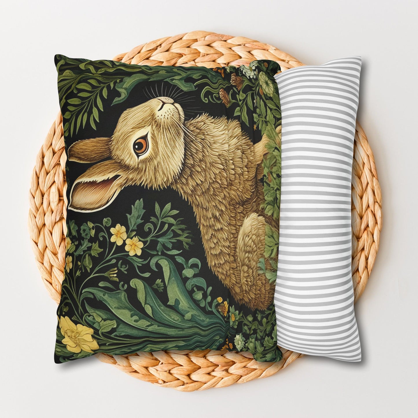 Pillowcase William Morris Inspired Botanical Rabbit Retro Farmhouse Home Decor, Easter Gift
